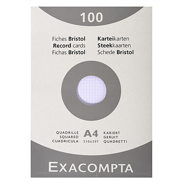 EXACOMPTA Étui de 100 fiches - bristol quadrillé 5x5 non perforé 210x297mm - Blanc