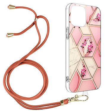 Avizar Coque Cordon iPhone 12 Pro Max Motif géométrique en Silicone Gel rose