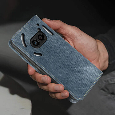 Acheter Avizar Étui pour Nothing Phone 2a Texture Denim Clapet Portefeuille et Stand Bleu Chiné