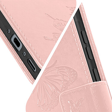 Avizar Étui pour Samsung A35 5G Portefeuille Papillon avec Dragonne Rose Champagne pas cher