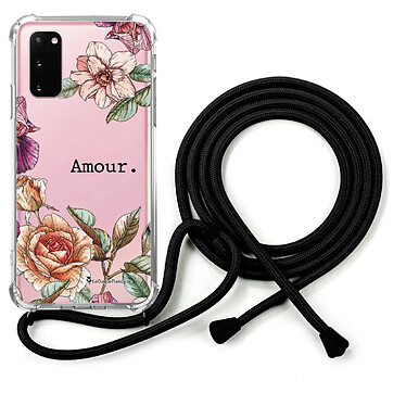 LaCoqueFrançaise Coque cordon Samsung Galaxy S20 Dessin Amour en fleurs