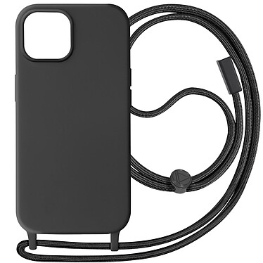 Avizar Coque Cordon pour iPhone 15 Semi-Rigide Lanière Tour du Cou 80cm  Noir