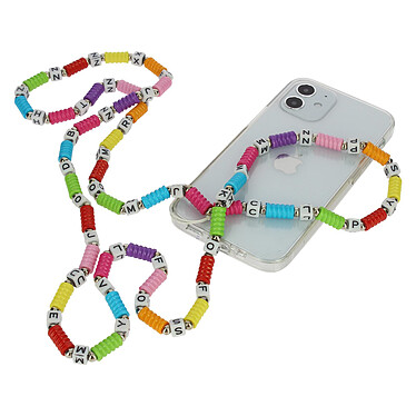 Avizar Bijou de Téléphone Bracelet Perles et Lettre 110cm Collection Perla Multicolore