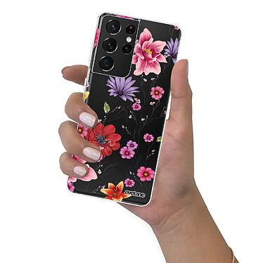 Evetane Coque Samsung Galaxy S21 Ultra 5G 360 intégrale transparente Motif Fleurs Multicolores Tendance pas cher