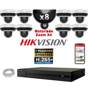 HIKVISION Kit Vidéo Surveillance PRO IP : 8x Caméras POE Dômes motorisée IR 20M 4 MP + Enregistreur NVR 8 canaux H265+ 3000Go