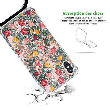 Avis LaCoqueFrançaise Coque cordon iPhone X/Xs noir Dessin Fleurs Beige et Rose