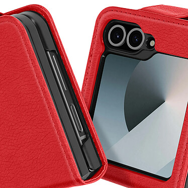 Avizar Coque pour Samsung Z Flip 6 Cuir Vegan Pliable Fermeture Magnétique Rouge pas cher