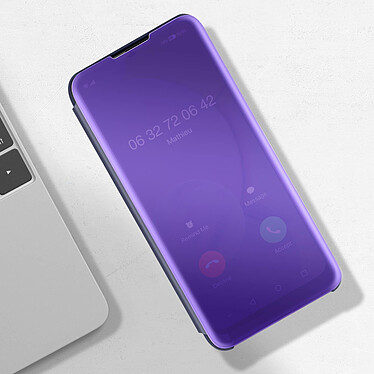 Avizar Housse Samsung Galaxy A03S Clapet translucide Design Miroir Support Vidéo violet pas cher