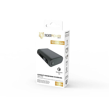 Acheter Tiger Powerbank 10000mAh Power Delivery Quick Charge avec 2 Câbles USB-C Noir