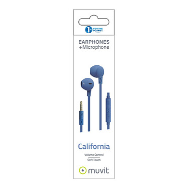 Avis Muvit Écouteurs Jack California Câble Plat avec Micro et Boutons de Contrôle de Volume Bleu