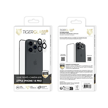 Avis Tiger Pack Protecteur de caméra + Protège-écran pour iPhone 15 Pro en Verre Recyclé Transparent