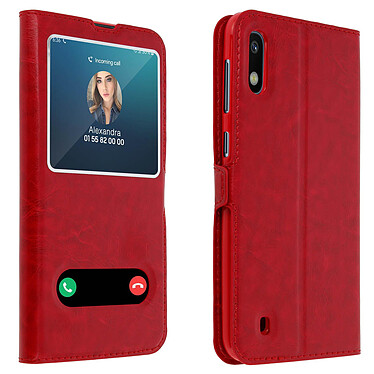 Avizar Housse Samsung Galaxy A10 Protection Double Fenêtre Fonction Stand Rouge
