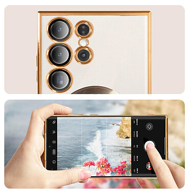 Avizar Coque MagSafe pour Samsung S23 Ultra silicone protection caméra Transparent / Doré pas cher