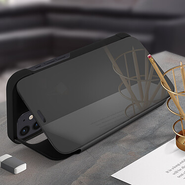 Avis Avizar Housse iPhone 12 Mini Clapet translucide Design Miroir Support Vidéo noir