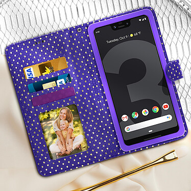 Avizar Etui à Pois pour Smartphone 4,3 à 4,7 Clapet Portefeuille Support et Miroir  violet pas cher