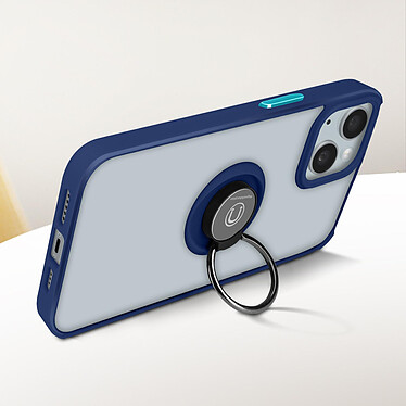 Avizar Coque pour iPhone 15 Plus Bi-matière Bague Métallique Support Vidéo  Bleu pas cher