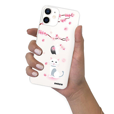 Evetane Coque iPhone 12 mini silicone transparente Motif Chat et Fleurs ultra resistant pas cher