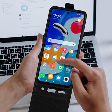Acheter Avizar Étui pour Xiaomi Redmi Note 11 et Note 11s Clapet Vertical Porte-carte Effet Cuir de Cheval  Noir