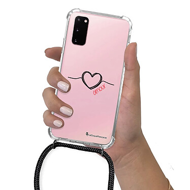 LaCoqueFrançaise Coque cordon Samsung Galaxy S20 Dessin Coeur Noir Amour pas cher