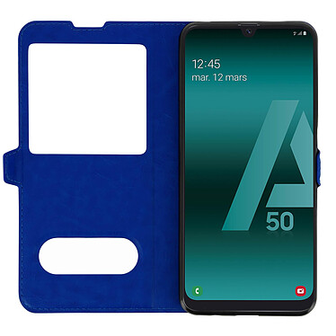 Avizar Housse Samsung Galaxy A50 Protection Double Fenêtre Fonction Stand bleu pas cher