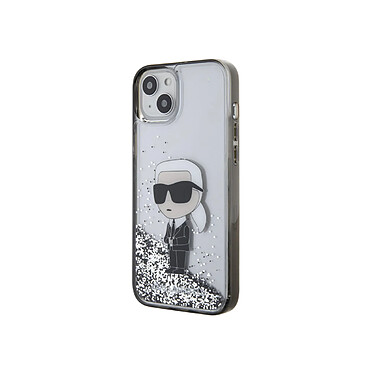 Karl Lagerfeld Coque pour Apple iPhone 15 Plus Glitter Ikonik Paillettes flottantes Argent