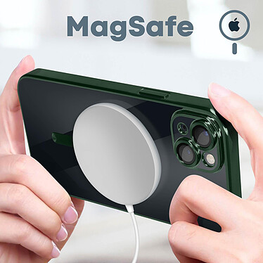 Avis Avizar Coque MagSafe pour iPhone 13 Silicone Protection Caméra  Contour Chromé Vert