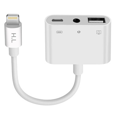 Avizar Adaptateur iPhone / iPad Lightning vers USB et Jack 3.5mm et Lightning Blanc