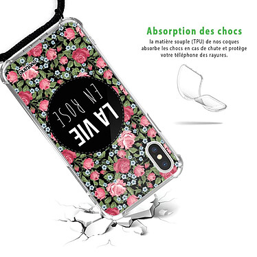 Avis Evetane Coque cordon iPhone X/Xs noir Dessin La Vie en Rose
