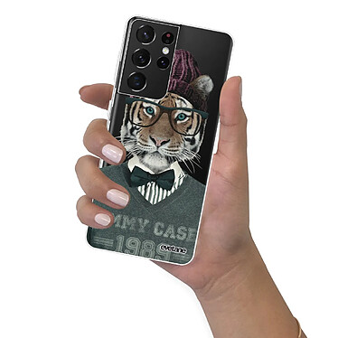 Evetane Coque Samsung Galaxy S21 Ultra 5G silicone transparente Motif Tigre Fashion ultra resistant pas cher