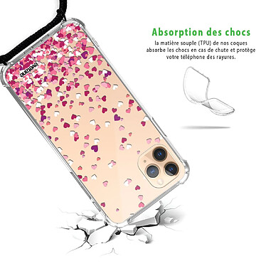 Avis Evetane Coque cordon iPhone 11 Pro noir Dessin Confettis De Coeur