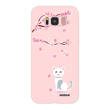 Evetane Coque Samsung Galaxy S8 Silicone Liquide Douce rose pâle Chat et Fleurs