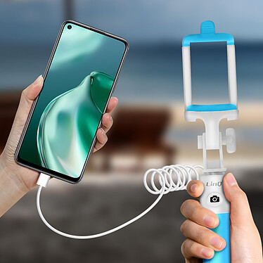 LinQ Perche selfie Filaire Connecteur USB-C Bouton déclencheur Extensible  Bleu pas cher