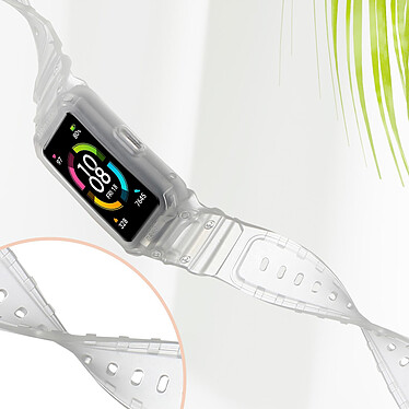 Avizar Bracelet Huawei Band 7, 6 Pro, 6 et Honor Band 6 Silicone Bumper Ajustable  blanc translucide pas cher