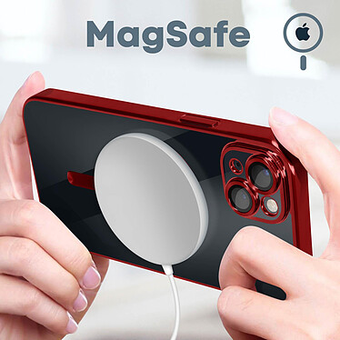 Avis Avizar Coque MagSafe pour iPhone 14 Silicone Protection Caméra  Contour Chromé Rouge