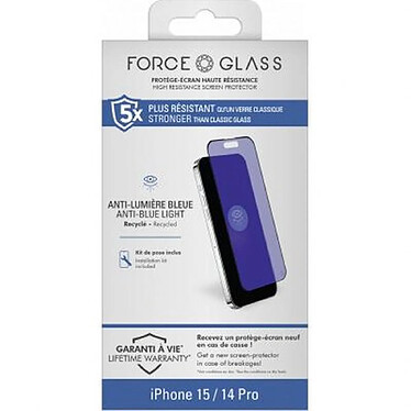 Force Glass Protection d'écran pour iPhone 15 en Verre Organique 2.5D Anti Lumière Bleue Transparent pas cher