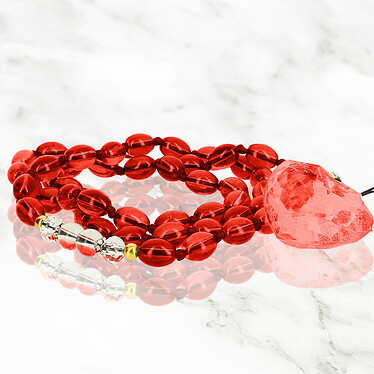 Avis Avizar Bijou de Téléphone Bracelet à Perles Ovales et Cœur 80cm Collection Romeo Rouge