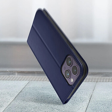 Avizar Housse Apple iPhone 14 Pro Cuir Véritable Clapet Porte-carte Support Vidéo  bleu nuit pas cher