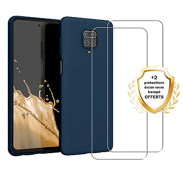 Evetane Coque Xiaomi Redmi Note 9s/ 9 Pro/9 Pro Max Silicone liquide Bleue Marine + 2 Vitres en Verre trempé Protection écran Antichocs