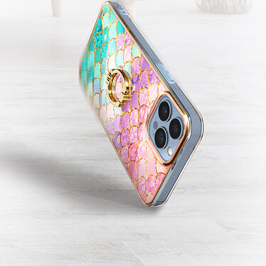 Acheter Avizar Coque iPhone 13 Pro Max Bi-matière Bague de maintien Motif écaille Bleu et rose