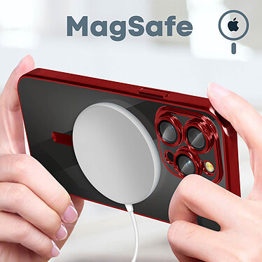 Avis Avizar Coque MagSafe pour iPhone 14 Pro Silicone Protection Caméra  Contour Chromé Rouge