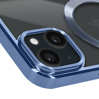 Avizar Coque MagSafe pour iPhone 15 Silicone Protection Caméra  Contour Chromé Bleu pas cher