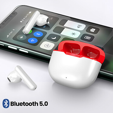 Avis Avizar Écouteurs Sans-fil Bluetooth 5.0 Boitier Charge 15H Étanches IPX5 Blanc et rouge