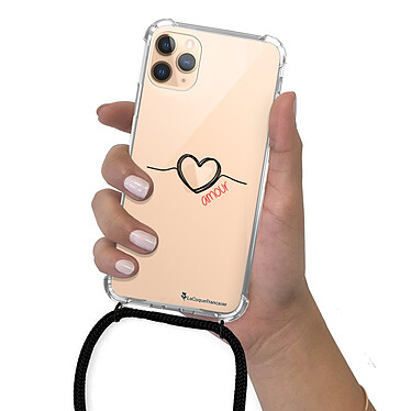 LaCoqueFrançaise Coque cordon iPhone 11 Pro Max Dessin Coeur Noir Amour pas cher