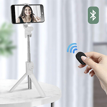 Avizar Perche Selfie avec Trépied Télécommande Bluetooth Bras Extensible 68 cm - Blanc pas cher