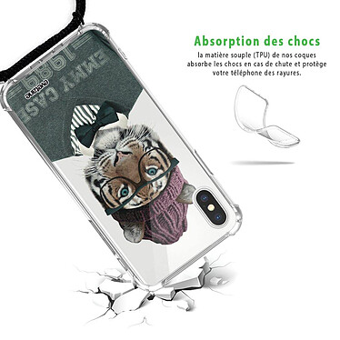 Avis Evetane Coque cordon iPhone X/Xs noir Dessin Tigre Fashion