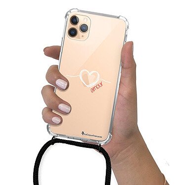 LaCoqueFrançaise Coque cordon iPhone 11 Pro Max Dessin Coeur Blanc Amour pas cher