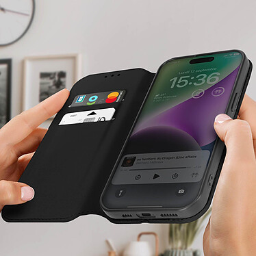 Avis Avizar Étui pour iPhone 15 Pro Max Porte-carte Support Vidéo Clapet Magnétique  Noir