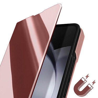 Avizar Étui Clear View pour Samsung Galaxy Z Fold 5 Clapet Miroir Fonction Support  Rose Gold pas cher
