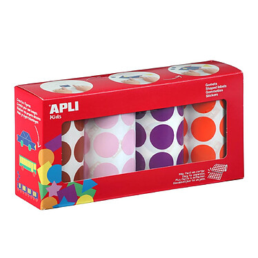 APLI Boîte de 4 rouleaux de gommettes rondes Ø 33 mm couleurs assorties