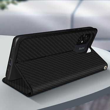 Acheter Avizar Etui pour Xiaomi Redmi 12C effet carbone clapet magnétique support vidéo  Noir